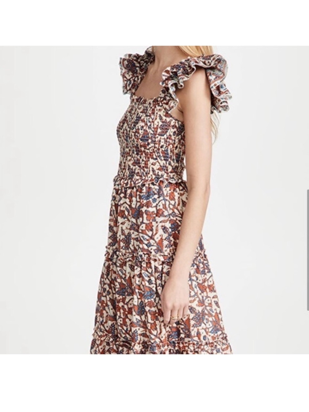 Floral Ruffle Strap Midi Dress in orange and blue size small - love the label